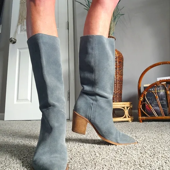 Suede Knee High Mid Calf Western Style Boots