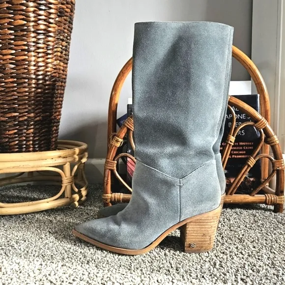 Suede Knee High Mid Calf Western Style Boots