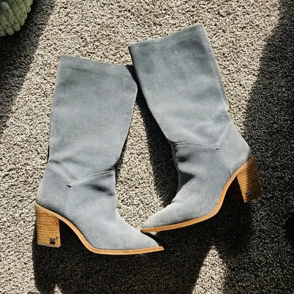 Suede Knee High Mid Calf Western Style Boots