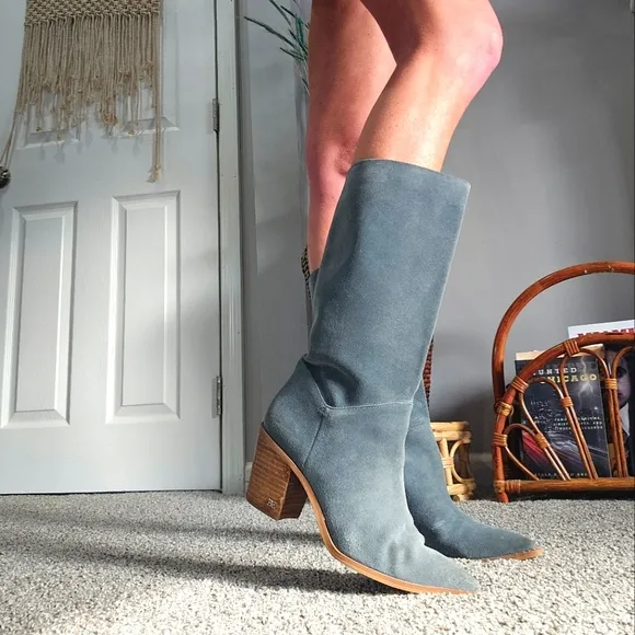 Suede Knee High Mid Calf Western Style Boots