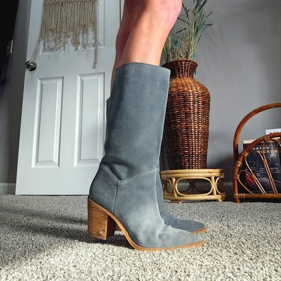 Suede Knee High Mid Calf Western Style Boots