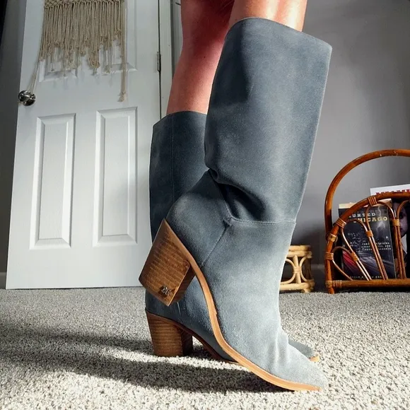 Suede Knee High Mid Calf Western Style Boots