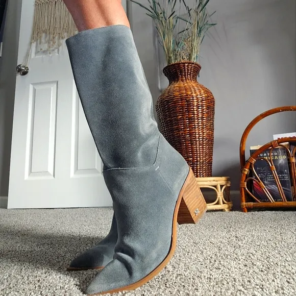 Suede Knee High Mid Calf Western Style Boots