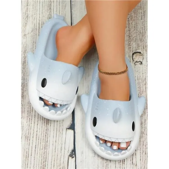 Summer Outdoor/Indoor Starry Ombre Shark Personality Novelty Slippers