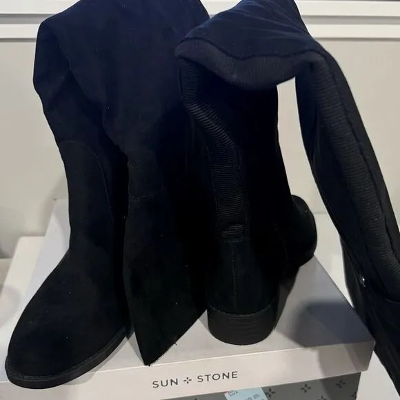 SUN STONE Womens Black Slip Resistant Allicce Round Toe Zip-Up Boots Shoes 7 WC
