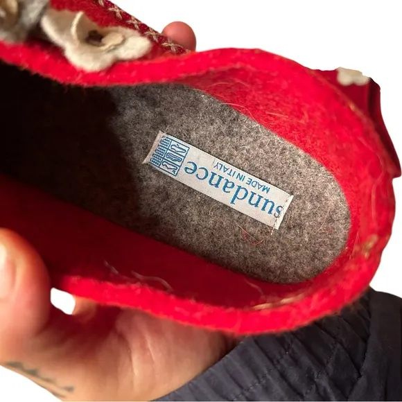 Sundance Catalog Red Wool Shoes with flowers handmade in Itally NWT