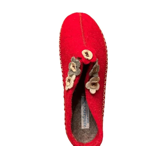 Sundance Catalog Red Wool Shoes with flowers handmade in Itally NWT