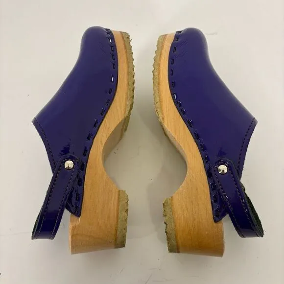 Sven Purple Patent Leather Closed Toe Platform Wooden Swedish Clog Shoes Girl’s