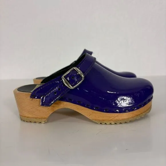 Sven Purple Patent Leather Closed Toe Platform Wooden Swedish Clog Shoes Girl’s