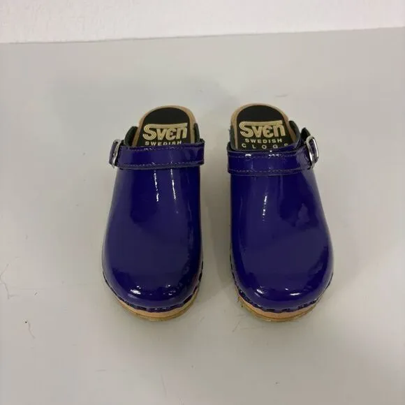 Sven Purple Patent Leather Closed Toe Platform Wooden Swedish Clog Shoes Girl’s