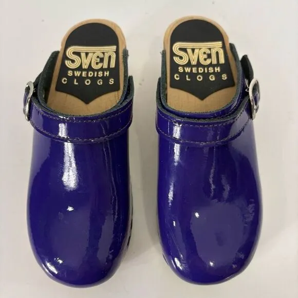 Sven Purple Patent Leather Closed Toe Platform Wooden Swedish Clog Shoes Girl’s