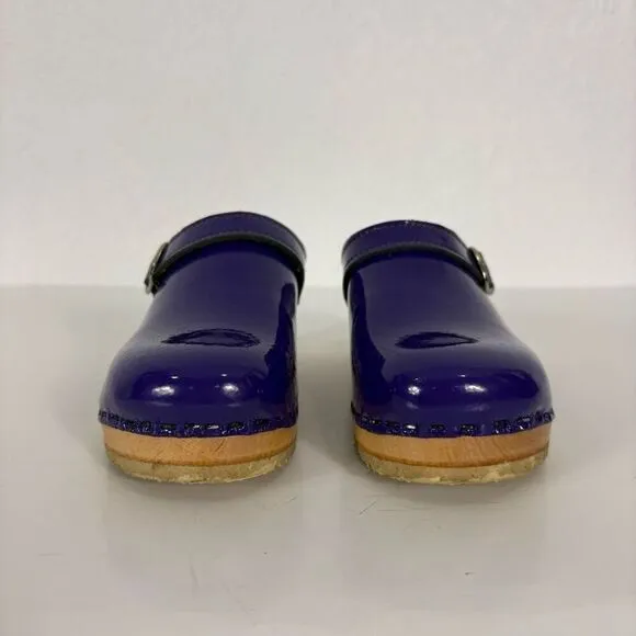 Sven Purple Patent Leather Closed Toe Platform Wooden Swedish Clog Shoes Girl’s