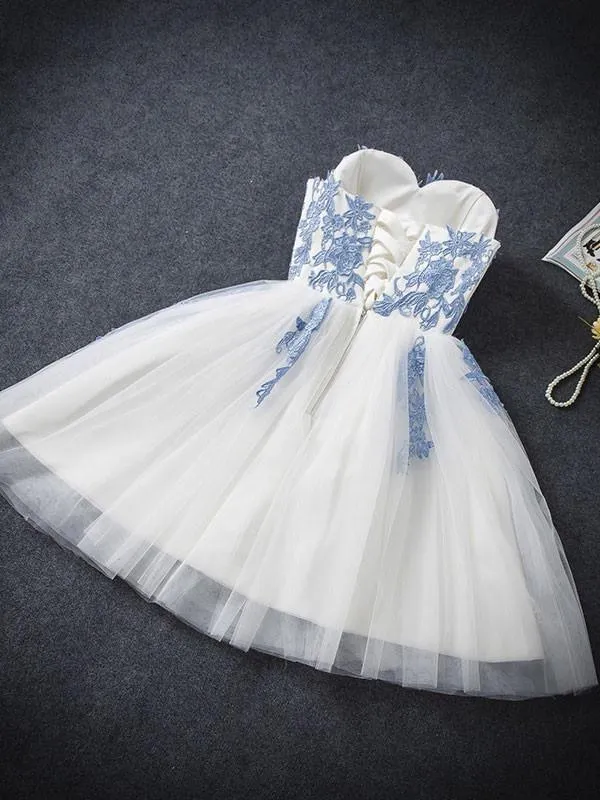 Sweetheart A-line Blue Lace Homecoming Dress ,Short Prom Dresses,BDY0353