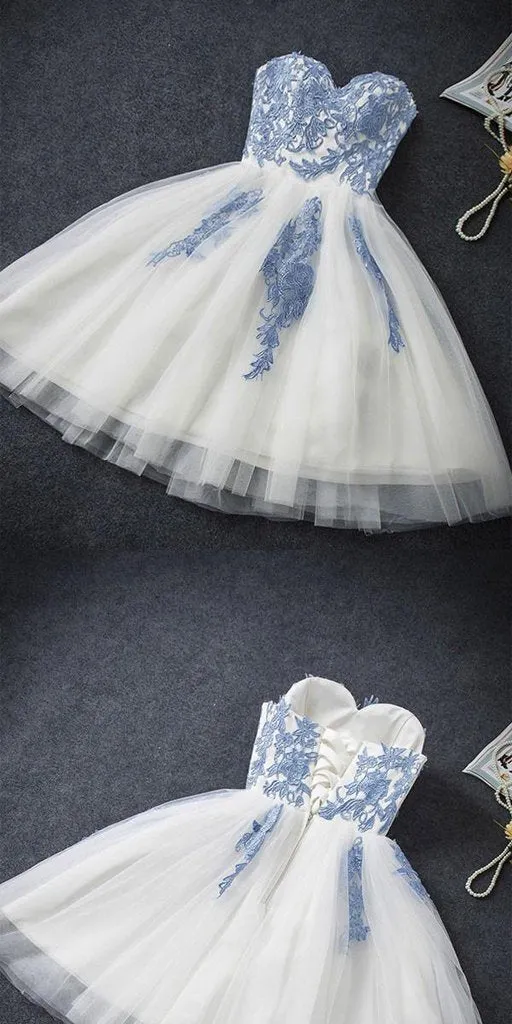 Sweetheart A-line Blue Lace Homecoming Dress ,Short Prom Dresses,BDY0353