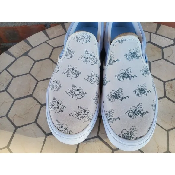 Sz 11 Vans Men Classic Slip On Love You To Death Suede Marshmallow Shoes Rare