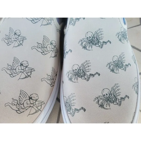 Sz 11 Vans Men Classic Slip On Love You To Death Suede Marshmallow Shoes Rare