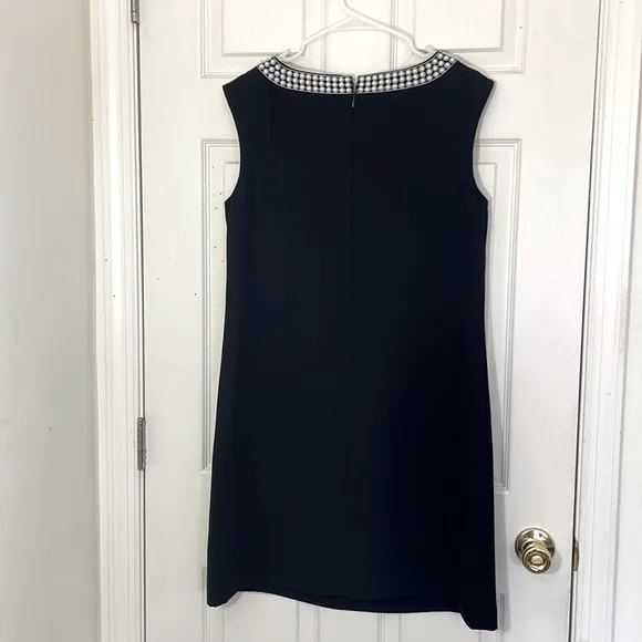 Tahari Sheath Black Dress Pearl Neckline Size 10