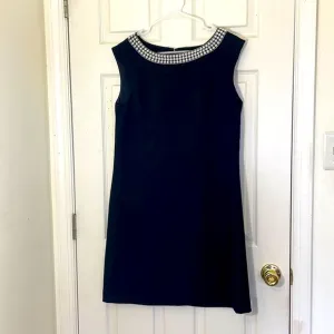 Tahari Sheath Black Dress Pearl Neckline Size 10