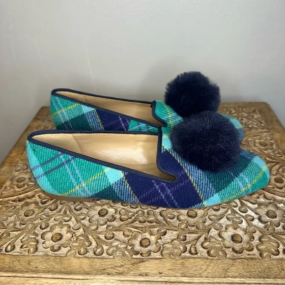 Talbots Stella Pom Ballet Flats Aspen Plaid Sz 7