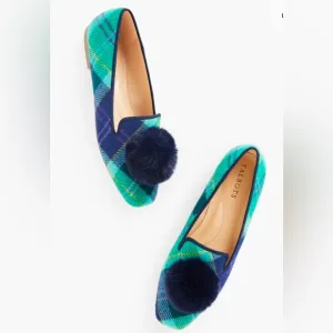 Talbots Stella Pom Ballet Flats Aspen Plaid Sz 7