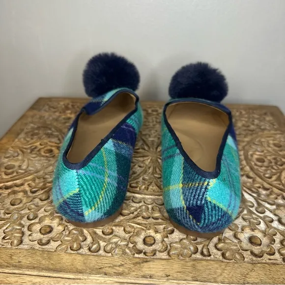 Talbots Stella Pom Ballet Flats Aspen Plaid Sz 7