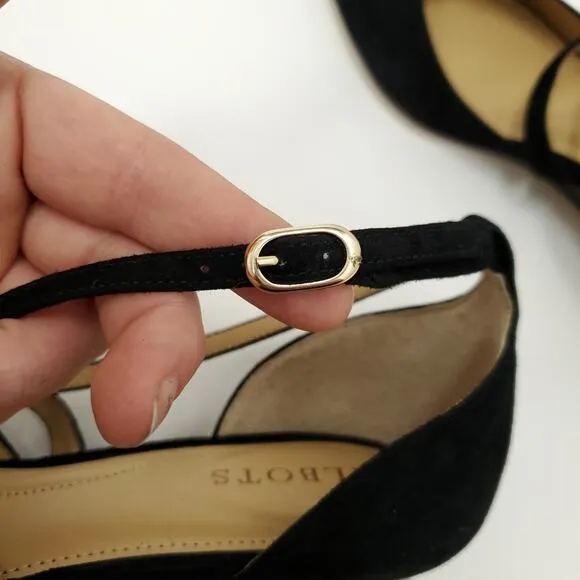 TALBOTS Suede Leather Laney Criss Cross Almond Toe Mary Jane Wedge Pumps Shoes