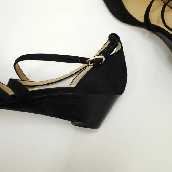 TALBOTS Suede Leather Laney Criss Cross Almond Toe Mary Jane Wedge Pumps Shoes