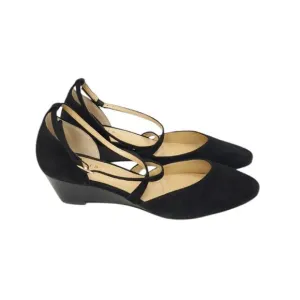 TALBOTS Suede Leather Laney Criss Cross Almond Toe Mary Jane Wedge Pumps Shoes