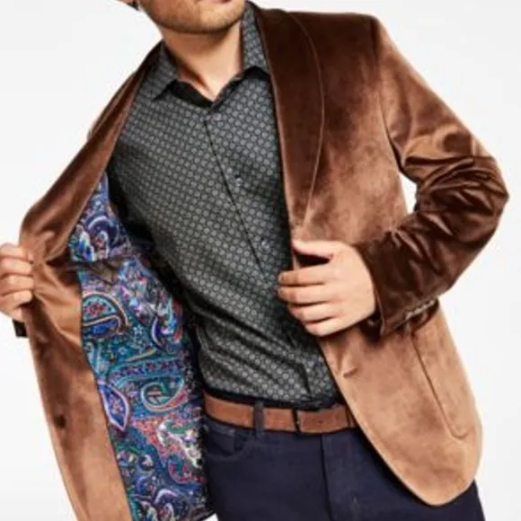 Tallia Men's Brown Velvet Slim-Fit Sport Coat