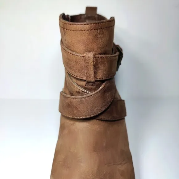 Tara M Gwen Brown Leather Criss Cross Strap Ankle Boots Women’s Shoes Size 9.5