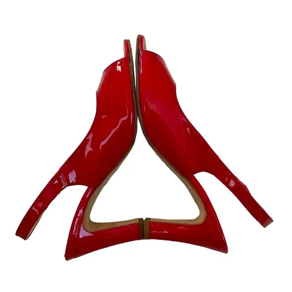 Taryn Rose Made in Italy Red Patent Leather Peep Toe Slingback Heel Pumps — SZ 7