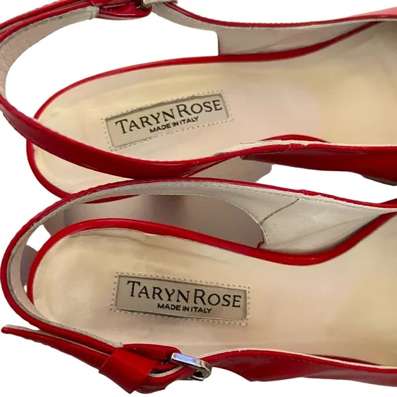 Taryn Rose Made in Italy Red Patent Leather Peep Toe Slingback Heel Pumps — SZ 7