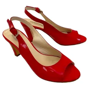 Taryn Rose Made in Italy Red Patent Leather Peep Toe Slingback Heel Pumps — SZ 7