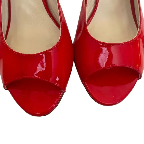 Taryn Rose Made in Italy Red Patent Leather Peep Toe Slingback Heel Pumps — SZ 7