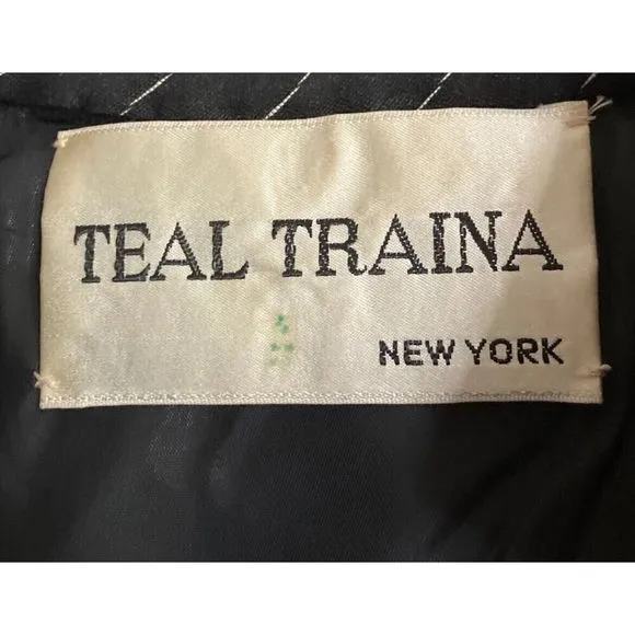 Teal Traina 60s Vintage Belted Black Stripe Dress Buttons Designer Rare US XL
