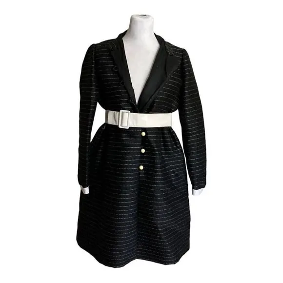 Teal Traina 60s Vintage Belted Black Stripe Dress Buttons Designer Rare US XL