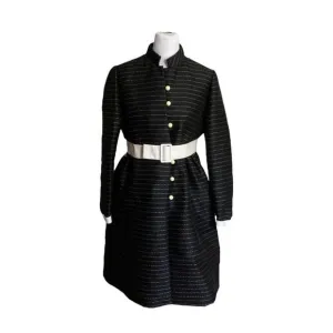 Teal Traina 60s Vintage Belted Black Stripe Dress Buttons Designer Rare US XL