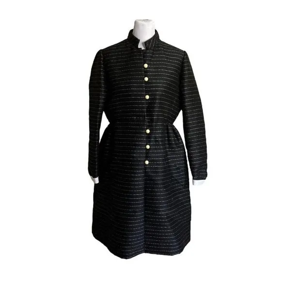 Teal Traina 60s Vintage Belted Black Stripe Dress Buttons Designer Rare US XL