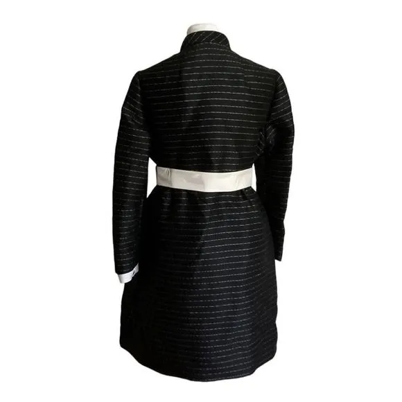 Teal Traina 60s Vintage Belted Black Stripe Dress Buttons Designer Rare US XL