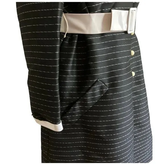 Teal Traina 60s Vintage Belted Black Stripe Dress Buttons Designer Rare US XL