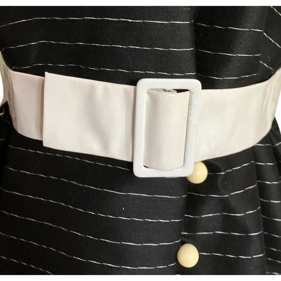 Teal Traina 60s Vintage Belted Black Stripe Dress Buttons Designer Rare US XL