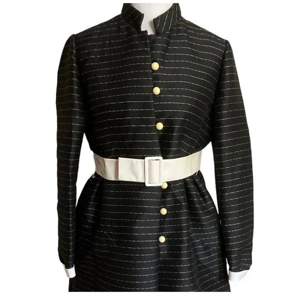 Teal Traina 60s Vintage Belted Black Stripe Dress Buttons Designer Rare US XL