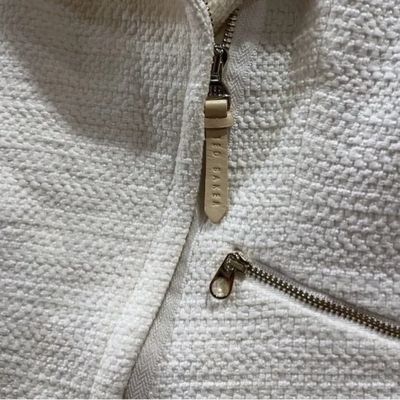 Ted Baker Ayeleen Textured Biker Jacket Off white Moto Zip US size 4