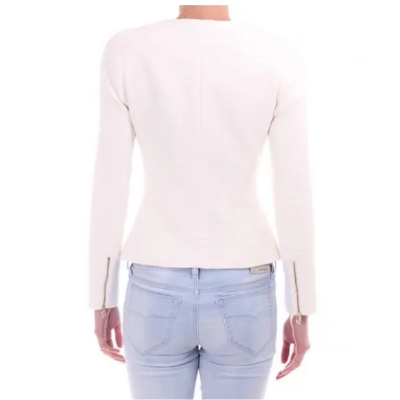 Ted Baker Ayeleen Textured Biker Jacket Off white Moto Zip US size 4