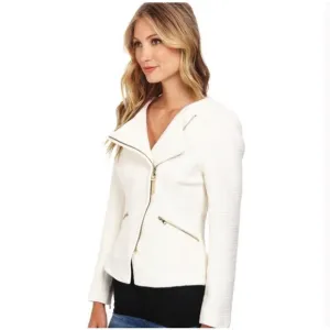 Ted Baker Ayeleen Textured Biker Jacket Off white Moto Zip US size 4