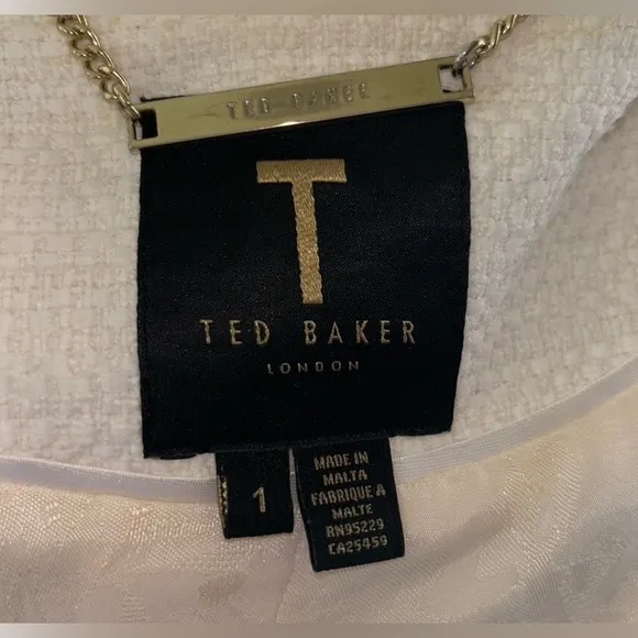 Ted Baker Ayeleen Textured Biker Jacket Off white Moto Zip US size 4
