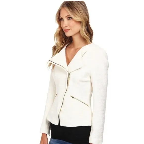 Ted Baker Ayeleen Textured Biker Jacket Off white Moto Zip US size 4