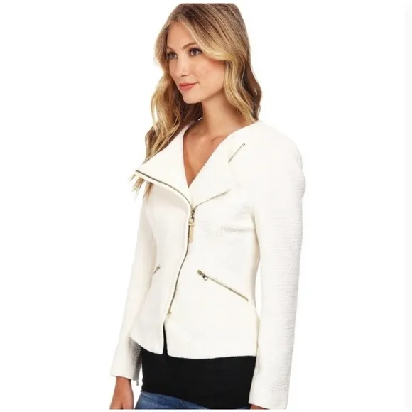 Ted Baker Ayeleen Textured Biker Jacket Off white Moto Zip US size 4