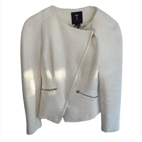 Ted Baker Ayeleen Textured Biker Jacket Off white Moto Zip US size 4