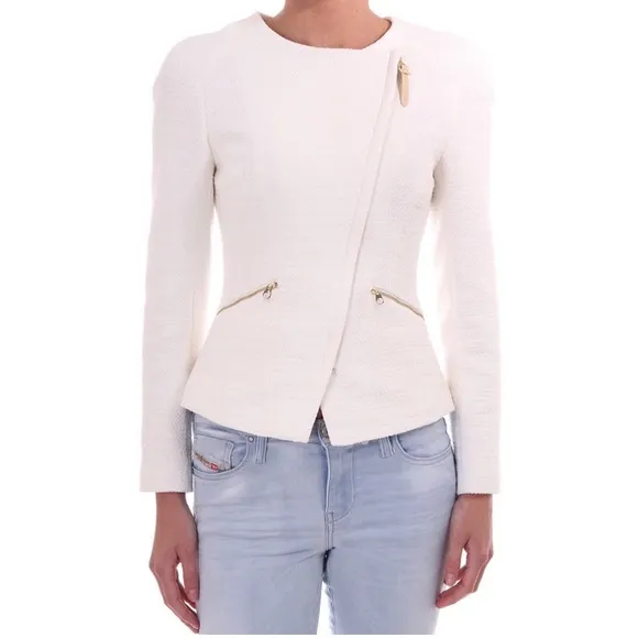 Ted Baker Ayeleen Textured Biker Jacket Off white Moto Zip US size 4